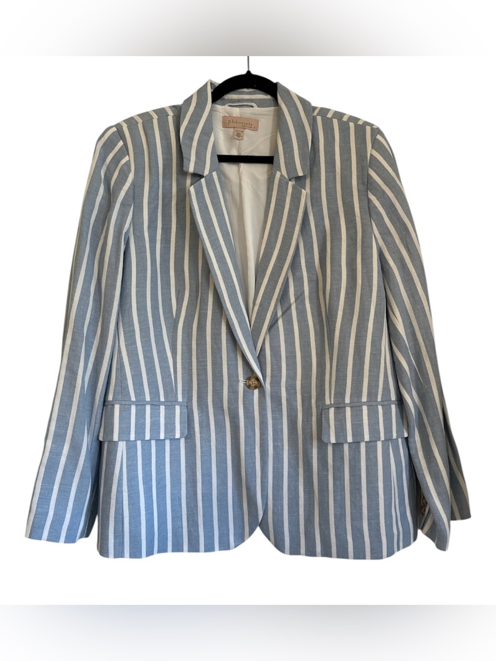 NWOT | Philosophy | Denim Blue & White Stripe Linen Blazer | Size XXL